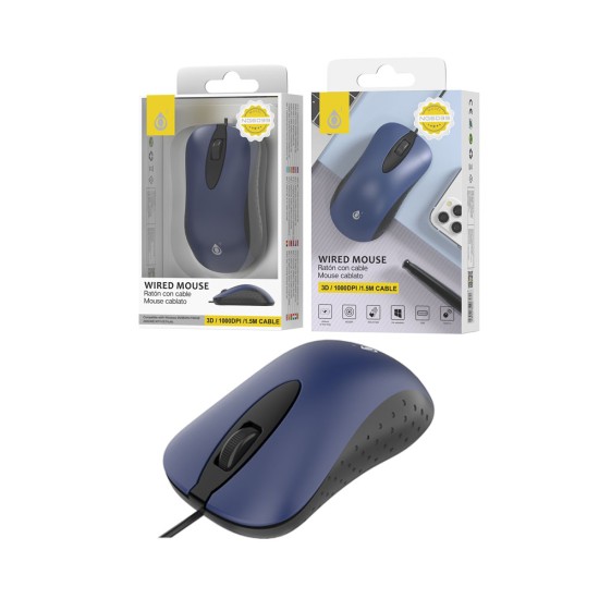 RATO COM FIO NECKE ONEPLUS NG6039 AZ 3 BOTÕES ÓPTICO USB 1,5 M AZUL